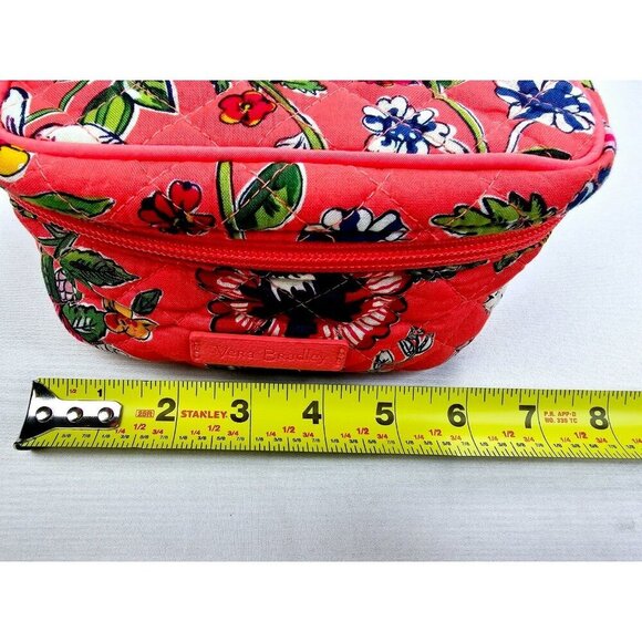 Vera Bradley Salmon Floral Zip Logo 3 compartment Iconic Jewelry Quilted Bag - Picture 5 of 10